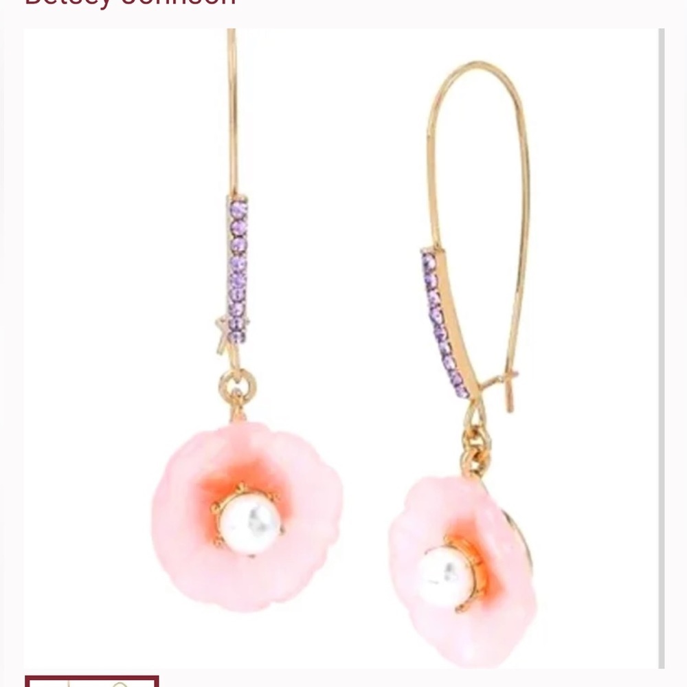 NIB Betsey Johnson enchanted Spring Pink Resin Enchanted Flower Drop Earrings